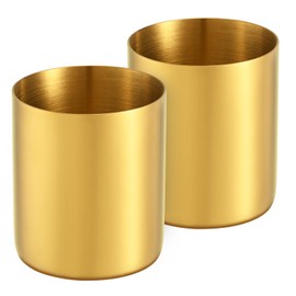 luvtree Gold Stainless Steel Pencil Holder Pen Cup/Desk Stationery Organizer/Makeup Organiser Brush Holder/Cosmetic Holder/Vanity Desktop Bathroom Countertop Accessories/Mini Vase. 2 Pieces.