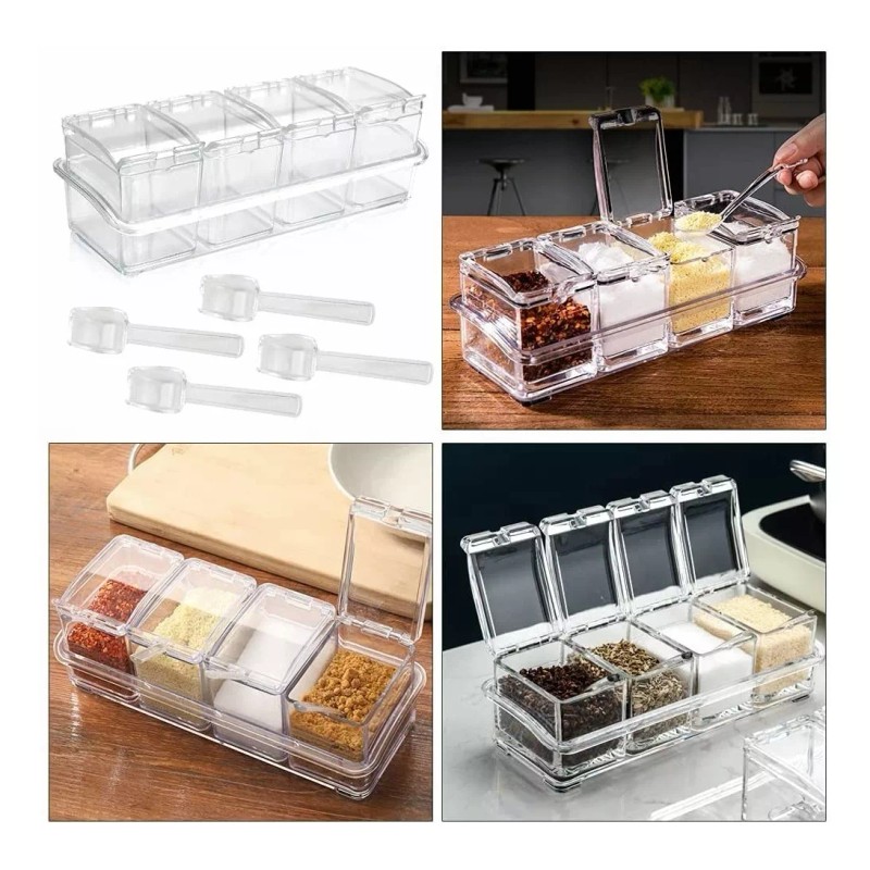 SANBREVE 4 Piezas Especieros Salsera Organizador Azucarero Cocina