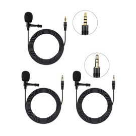 HUACAM 3 Pcs Lavalier Lapel Microphone, Professional Omnidirectional Condenser Lavalier Mic, 3.5mm Clip on Microphone for Smartphone Laptop PC, Mini Microphone for YouTube, Interview, Conference