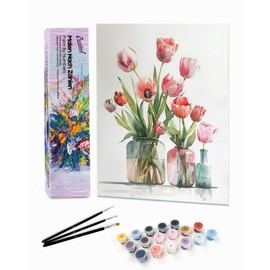 Bougimal Paint by Numbers Adult Landscape without Frame Including Brush and Acrylic Paints - 28 x 35 cm, Colourful Flowers 5