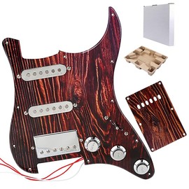 Ogdni Prewired Strat Guitar Pickguard with SSH Pickup Set, 3-ply Stratocaster Pick Guard Loaded High Output Alnico V Single Coil Humbucker Electric Pick-ups, Replacement Parts (BLACK-GP625)