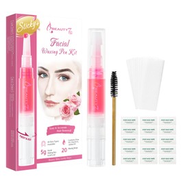 Beauty7 Precision Wax Pen Natural Vegan Heatless Formula, Removes Facial Hair, Includes 5g Waxing, 20 Reusable Cotton Strips, 15 After Wipes