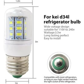 MIFADLE 2025 2 Pcs Upgraded KEI D34L 5304511738 Refrigerator Bulb LED Refrigerator Light Bulbs for Frigidaire Kenmore W10565137, W10805744, W10837631, W10865849