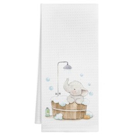 VIIJJUE Cute Baby Elephant Bathroom Hand Towels, Funny Bathing Elephant Decorative Hand Towels for Kids Bathroom Decor, 16x24 Inch
