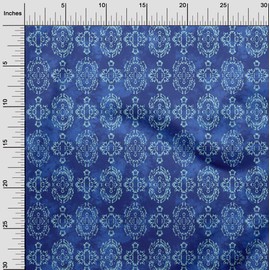 oneOone Cotton Silk Medium Blue Fabric Batik DIY Clothing Quilting Fabric Print Fabric by Yard 42 Inch