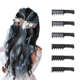 Pack of 6 Hair Chalk Combs, Temporary Dyeing Hair Colour Comb, Washable Non-Toxic, Perfect for Girls & Adults, Party Thanksgiving Christmas Cosplay (Black + Silver)