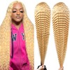 Boyusijf 28 inches Blonde 613 Deep Wave 13x6 HD Transparent Lace Front Wig Human Hair Pre Plucked Honey Blonde Deep WAve Curly Wig Human Hair with Baby Hair 180% Density for Women