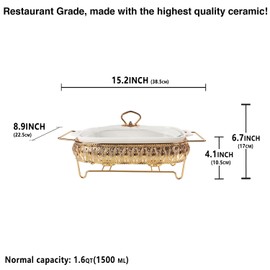 jinsongdafa Ceramic Casserole Dish with Glass Lid and rack, 1.3 Quart Serving Soup Tureen,Chafing Dish for Buffet, Family Food Tray, Catering Casserole for Party Style,White 14.4-Inch Rectangular