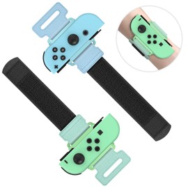 Wrist Bands for Just Dance 2025 2024 2023 2022 2021 2020 for Switch & OLED Model, Comfortable Adjustable Elastic Strap for Switch Controller, Two Size for Adults and Children, 2 Pack (Green & Blue)