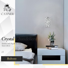 CATINER Modern Chrome Pendant Lighting, Mini Crystal Chandelier, Adjustable Pendant Light Fixture for Kitchen Island, Dining Room, Bedroom