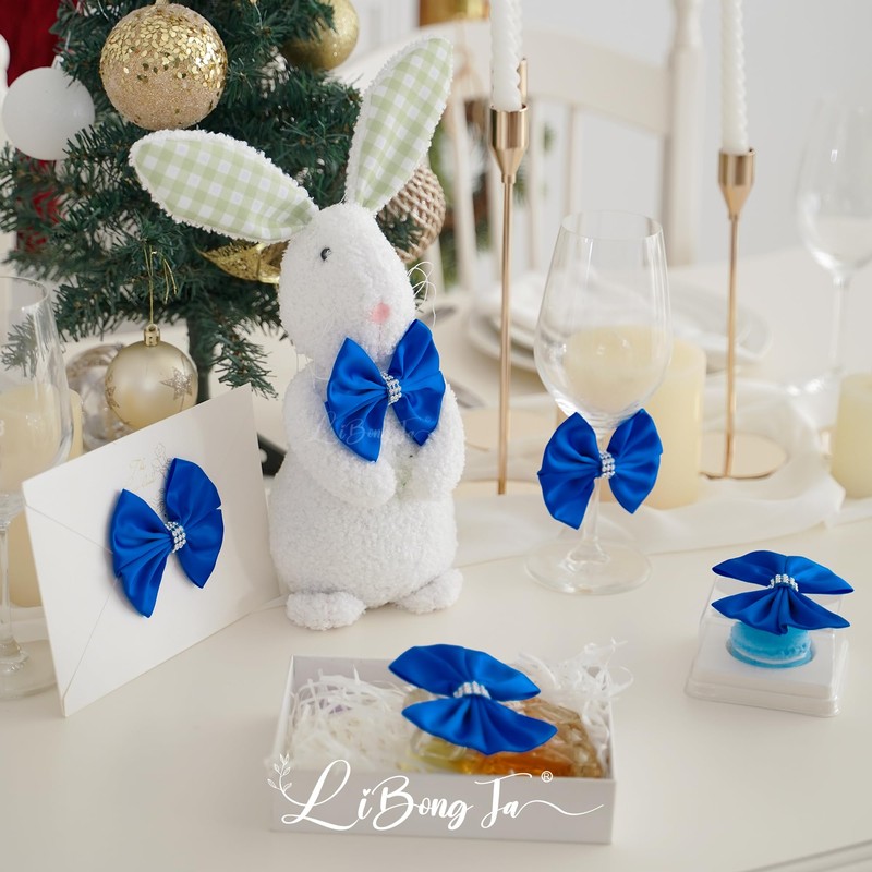 LiBongTa 3.5" Royal Blue Bow Premade Bows, Satin Ribbon Bows