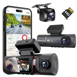 YEEKAATOS Dash Camera, 3 Cameras, 8 Megapixels, 4K HD Quality, Built-in WIFI, HDR/WDR Image Correction, GPS, Ultra Strong Night Vision, Infrared Light Design, Loop Recording, G-Sensor, 24-Hour Parking