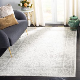 SAFAVIEH Adirondack Collection Area Rug - 8' Square, Ivory & Silver, Oriental Distressed Design, Non-Shedding & Easy Care, Ideal for High Traffic Areas in Living Room, Bedroom (ADR109C)