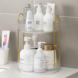 Weidace 360 Rotating Makeup Organizer for Vanity, Bathroom Countertop Spinning Perfume Organizer, High-Capacity Cosmetic and Skincare Dresser Make Up Holder Rack (2 Tiers, White)