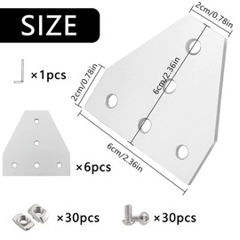 T Shaped Corner Bracket Connection Plate 6 Pieces Corner Bracket Plate with M5 T Nuts + M5 Screws + Screw Wrench for Standard Aluminium Extrusion Profile with 6 mm Slot 2020