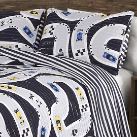 Lush Decor, Navy Car Tracks 3 Piece Quilt Set, Full/Queen