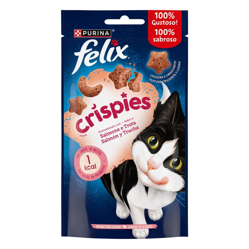 FELIX Crispies Snack per Gatti Adulti con Salmone e Trota