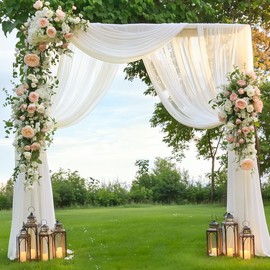 Loopiske Ivory Wedding Arch Draping Fabric 1 Panel 29" x 6.5 Yards Sheer Backdrop Curtains Chiffon Drapery for Wedding Ceremony Birthday Party Ceiling Outdoor Decor