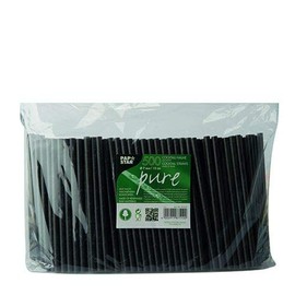 PAPSTAR 500 Cocktail Drinking Straws, Paper Pure Diameter 7 mm, 15 cm, Black, 87510 Organic Paper Drinking Straws, Organic Eco