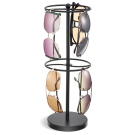 Lolalet 360 Rotating 2-Tier Glasses Stand, Glasses Storage for Multiple Glasses, Stand, Sunglasses Holder, Sunglasses Organiser for up to 24 Glasses, Glasses Holder, Glasses Holder, Black
