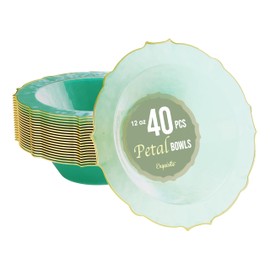 Exquisite Fancy Plastic Bowls Disposable Bowls 12 Oz Bowl Set Of 40 Disposable Soup Bowls Plastic Serving Bowls Perfect Plastic Ice Cream Bowls or Plastic Salad Bowls - Mint - Gold Rim