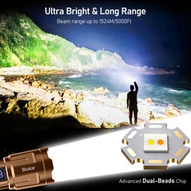 Blukar LED Torch Super Bright- 3 Color Temperatures & 4 Modes, Long-Lasting 5000mAh, Adjustable Focus, IP67 Waterproof Handheld Torch Flashlight for Camping, Emergency, Hiking etc-Brown