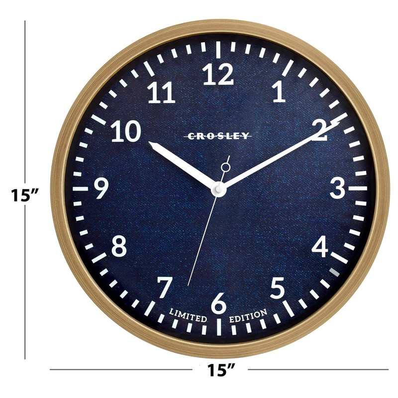 Crosley Limited Edition Jean Wall Clock, 15-Inch, Blue Denim Design,