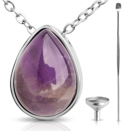 BOHO GARDEN Crystal Urn Necklace - Beautiful Cremation Jewelry For Ashes with Gem Stones - Remembrance Pendant Locket for Holding Human or Pet Cremains - Comes with Funnel, Spoon, Stick - 0.8" (Amethyst (Silver))