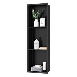 Neodrain 12X36 Inch Shower Niche, Matte Black 3-Tier Stainless Niche NO Tile Needed Recessed Niche Shower for Bathroom Storage