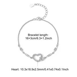 ZHOU LIU FU S925 Heart Bracelet Sterling Silver Love Bracelets Zirconia Crystal Bracelet Jewellery for Her Women Mom Wife Anniversary Birthday 19cm