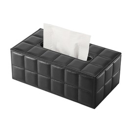 PU Leather Tissue Box Cover, Rectangle Black Tissue Box Holder for Home Decor, Office Desk & Bathroom, Fits Standard Tissue Boxes(Black)