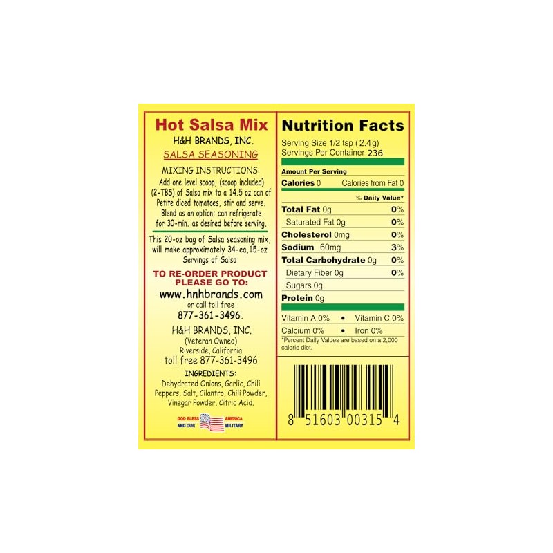 30 Second Salsa Seasoning Mix - Hot, (20-oz. Bag Makes
