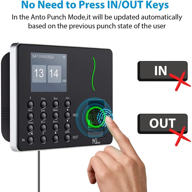 NGTeco W3 Fingerprint Checking-in Time clock 10000 records