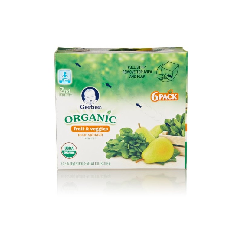 Gerber 2nd Foods Organic, Pear Spinach (6 Count, 3.5 Oz