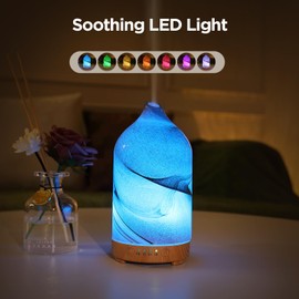 Essential Oil Diffuser Hand Blown Glass Aromatherapy Diffuser - 200ml Ultrasonic Cool Mist Scent Aroma Diffuser, Whisper Quiet with Auto Shut-Off, Timer Setting &7 Colors Night Light for Home