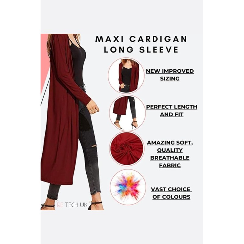 Re Tech UK Ladies Womens Maxi Plus Size Long Cardigans