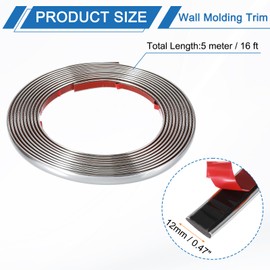 MECCANIXITY Wall Molding Trim, 0.47 Inch x 16 ft Self Adhesive Molding, Foam Trim Molding for Wall Window Frame Ceiling DIY Decoration, Silver