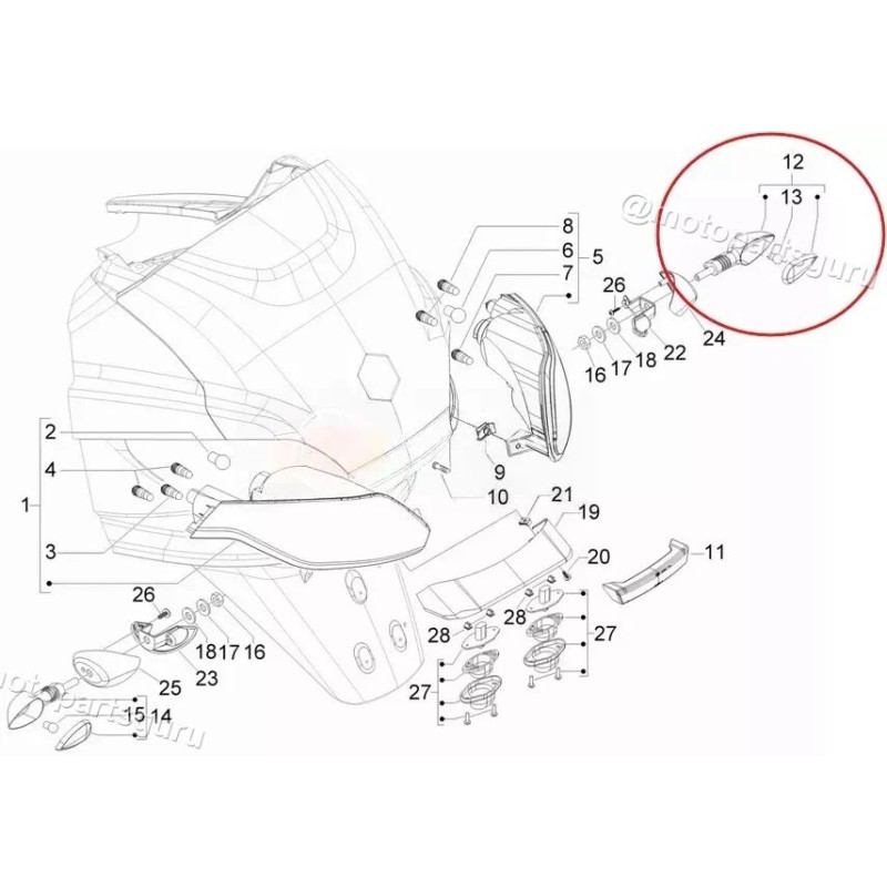 Piaggio (Original OE) 6402445 OEM Right Rear Turn Signal Indicator