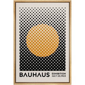 MUDECOR Framed Canvas Print Wall Art Mid-Century Bauhaus Black Orange Grid Dot Sun Shapes Abstract Illustrations Modern Art Multicolor Relax/Calm for Living Room, Bedroom, Office - 16"x24" Natural