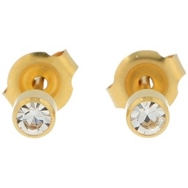First Stud Earrings Surgical Steel Gold-Plated Sterile Stud Earrings 4 mm with Stone Transparent/white - gold plated