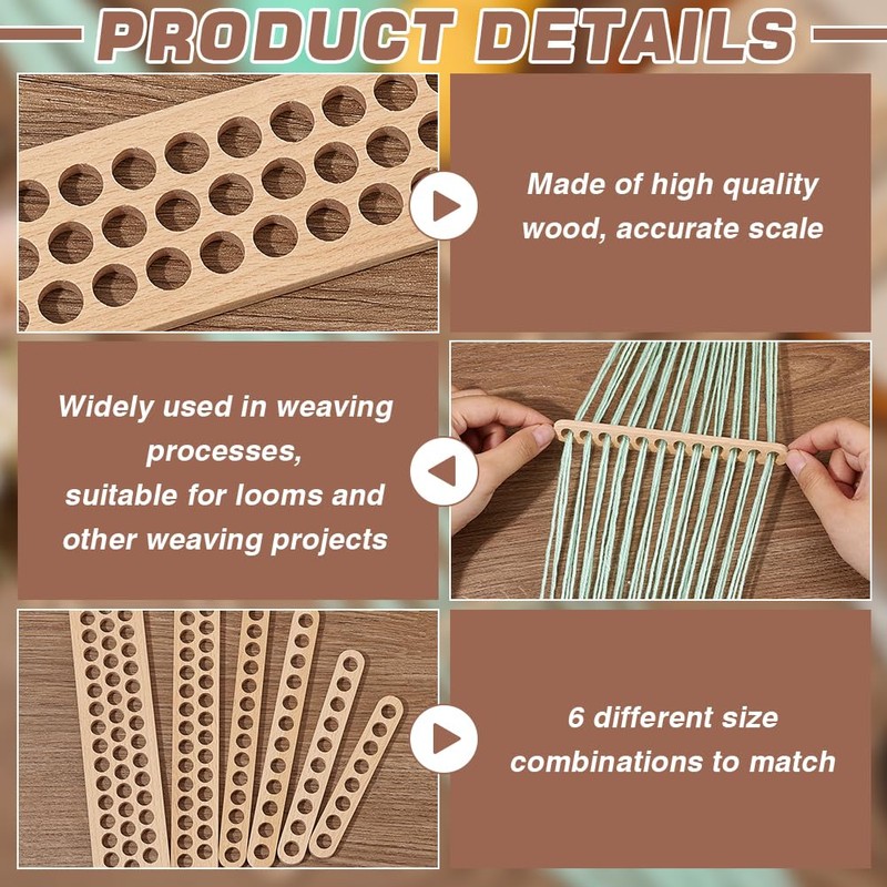 BENECREAT 6 Pieces 6 Sizes Tablet Weaving Separator, Wood Embroidery