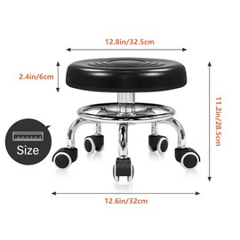 KKTONER Black Roller Seat PU Leather Rolling Stools with Wheels Nail Stool for Home Work Office Shop Step Stool (Black)