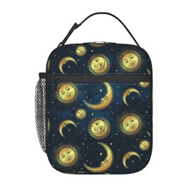 Gbuzozie Sun Moon And Stars Lunch Bag Insulated Portable Reusable Lunch Box With Zipper For Picnic Work Office Travel School