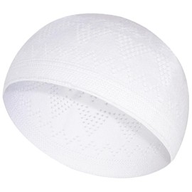 Muslim Kufi Hat Tupi for Men - Skull Cap Beanie & Islamic Clothing Taqiyah- Muslim Clothe - Prayer Cap (US, Alpha, One Size, White)