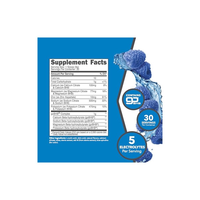 Ketologic- Polvo de Electrolito Keto (Frambuesa Azul) 30 Porciones Mezcla