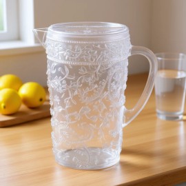 Paisley 2.5 Quarts Plastic Water Pitcher With Lid BPA Free Drinkware Spout Unbreakable Vintage Designcolor: as Pic Color