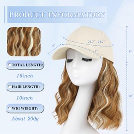AISI QUEENS Hat Wig Hat with Hair Attached for Women Cap with Hair Attached for Women Baseball Cap Wig Extensions Short Wave Synthetic Adjustable for Daily Use