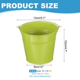 PATIKIL 5"x4.7" Small Metal Buckets with Handle, 6 Pcs Mini Bucket Easter Buckets, Green/Yellow/Orange/Blue/Red/Purple