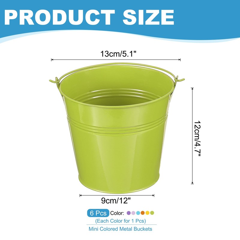 PATIKIL 5"x4.7" Small Metal Buckets with Handle, 6 Pcs Mini