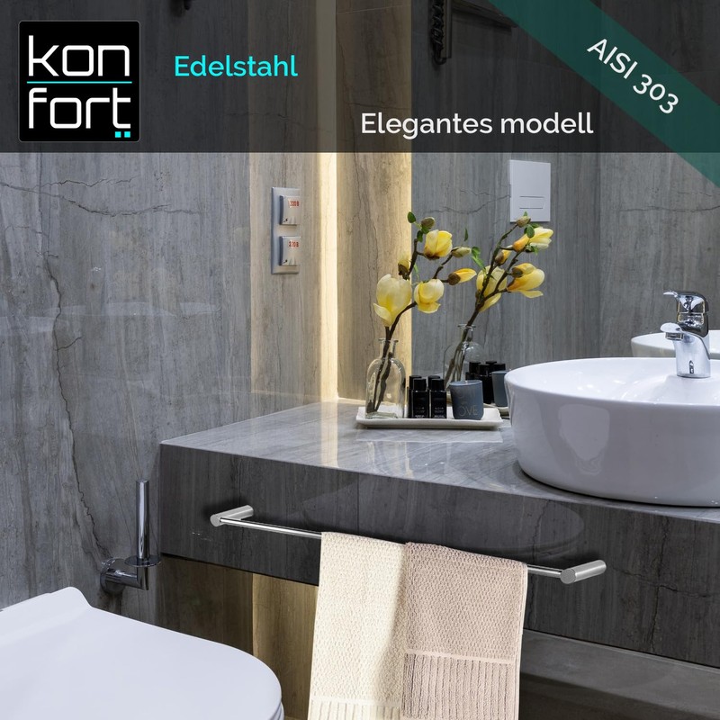 Kon-fort Home Towel Rail 30 cm for Drilling Bathroom Brushed